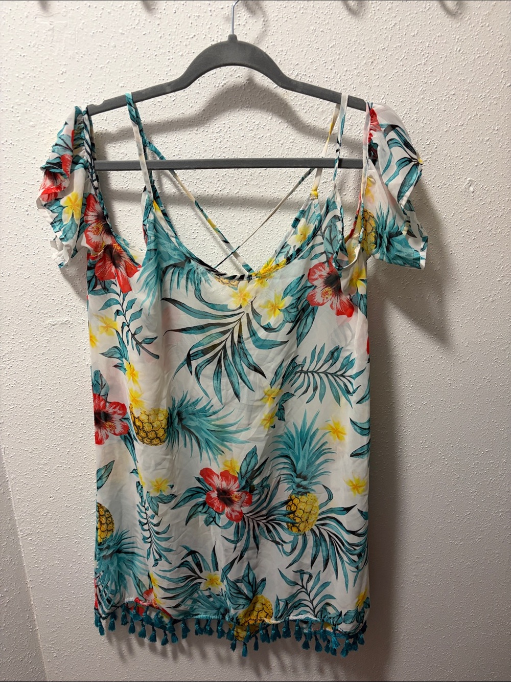 Tropical Pineapple Floral Women’s Swim Coverup - White/Teal